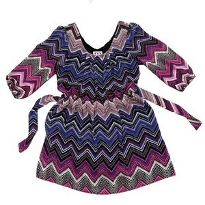 Chevron Print Spring Summer Dress Pink Purple Quarter Sleeve Midi Womens Juniors